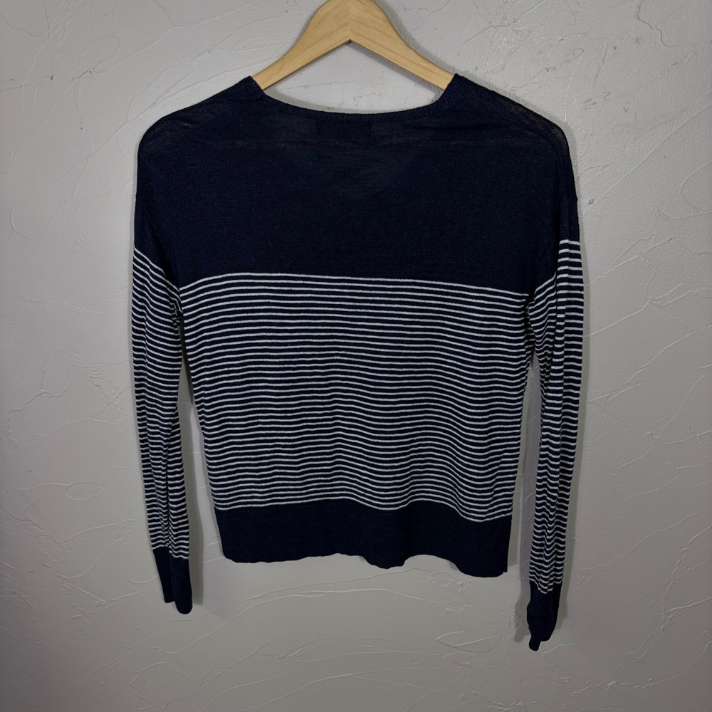 Banana Republic Linen Sweater Women XS Navy Blue Striped Coastal Nautical Preppy - Picture 4 of 10